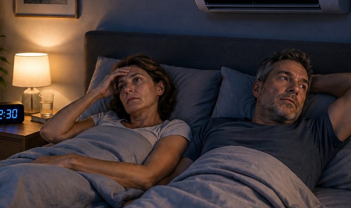 Camera da letto calda di notte durante le notti tropicali e comfort estivo